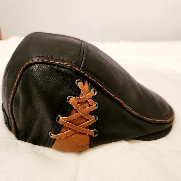 LETHMIK Other - LETHMIK Cabby Hat Flat Black Brown Leather Newsboy Cap Driving Size Smal…
